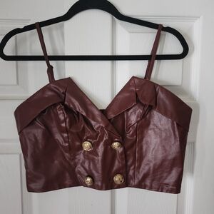 NWOT BURGUNDY WINE FAUX LEATHER DOUBLE BREASTED BUSTIER TOP SIZE LARGE